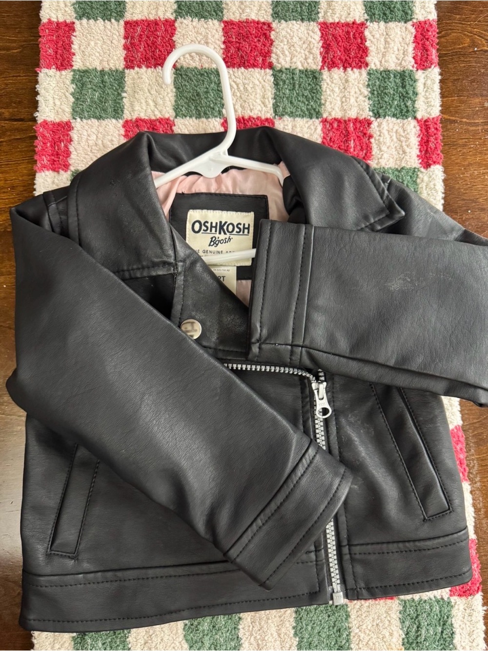 OshKosh B'gosh Black Faux Leather Moto Jacket with Pink Lining